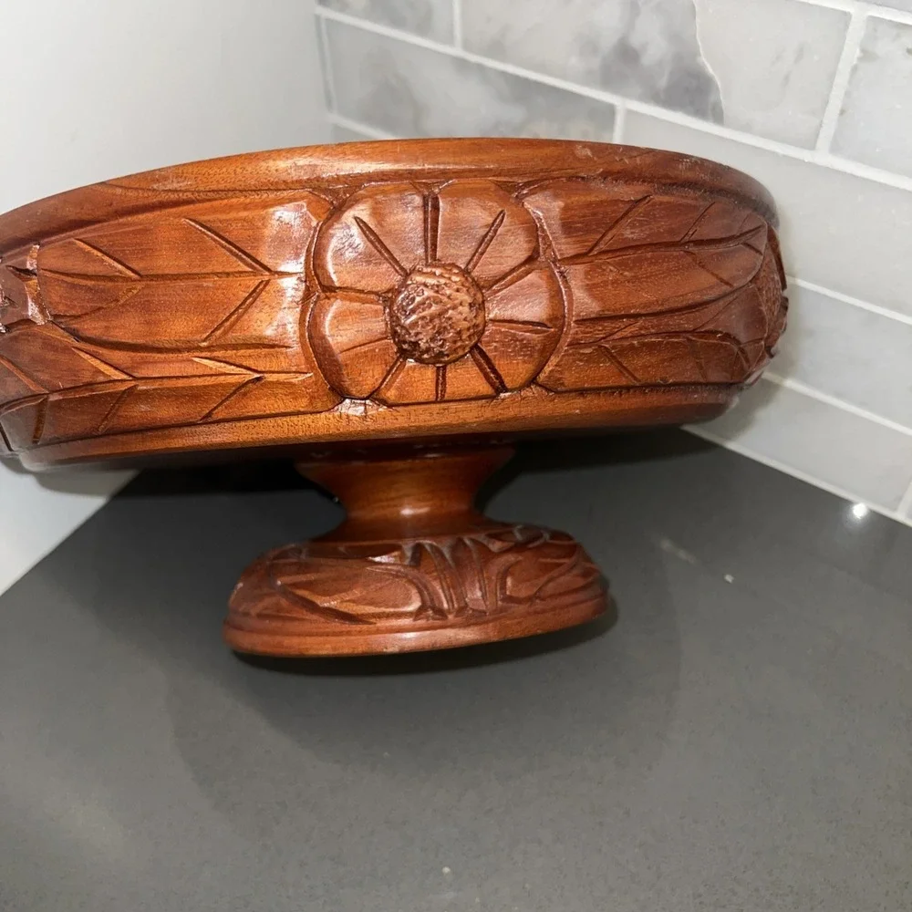 Vintage Carved Wood Tiki Bowl Tribal Ethnic Honduras Large Pedestal Centerpiece